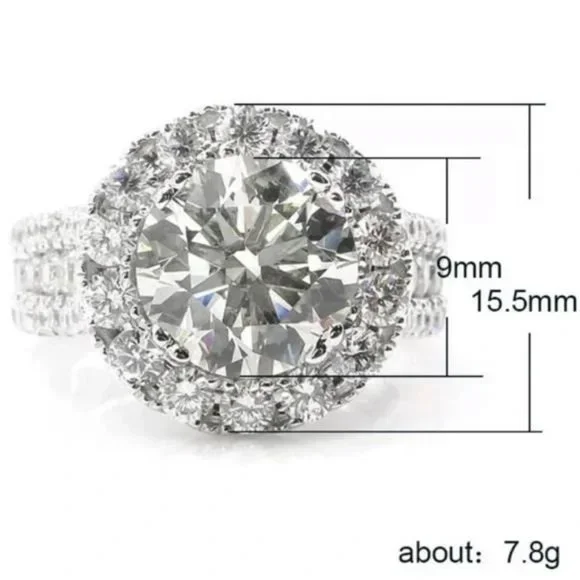 NEW 925 STERLING SILVER ROUND DIAMOND HALO RING, CUTE RING, SHINY RING. - Picture 8 of 8